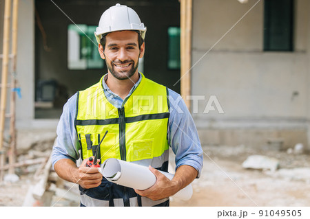 Engineer builder. Happy Foreman work in construction site. senior worker project designer leader concept. Engineer builder. Happy Foreman work in construction site. senior worker project designer leader concept. 91049505
