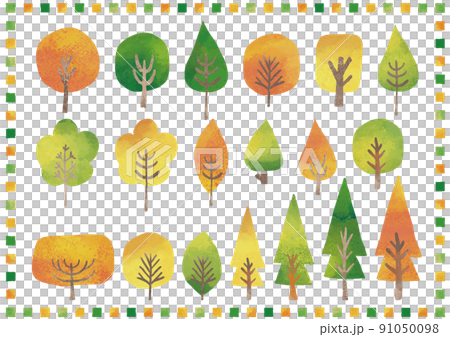 水彩風　緑や紅葉の樹々 セット 91050098
