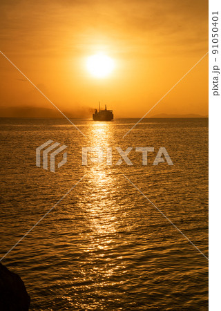 Travel cruise ship on ocean sea sunset in holiday 91050401