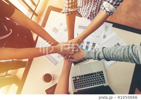 together collaborate of hands teamwork in meeting room office together collaborate of hands teamwork in meeting room office 91050666