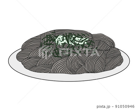 お皿に盛られた蕎麦のイラスト お皿に盛られた蕎麦のイラスト 91050946