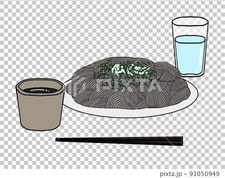 蕎麦と飲み水のイラスト(めんつゆと箸付き) 蕎麦と飲み水のイラスト(めんつゆと箸付き) 91050949