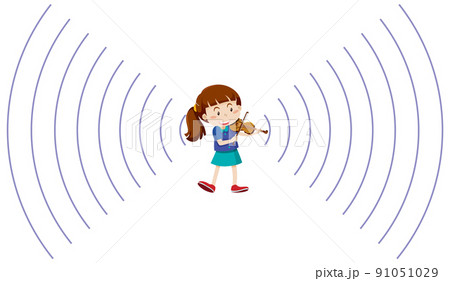 A girl playing violin with sound wave icon A girl playing violin with sound wave icon 91051029
