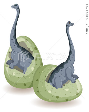 Two brachiosaurus hatching from egg 91051794