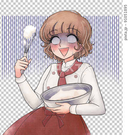 一個廚師沒有攪拌一個女孩的卡通潤膚霜 91051895