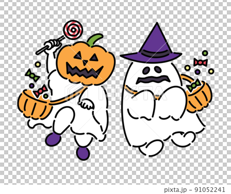 ハロウィンに仮装してトリックオアトリートする子供のイラスト素材