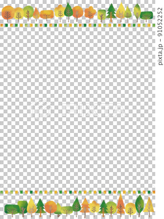 水彩風 紅葉な樹々と四角いフレーム 水彩風 紅葉な樹々と四角いフレーム 91052252