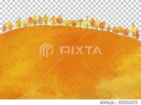水彩風　紅葉と小鳥のいる風景フレーム 91052255