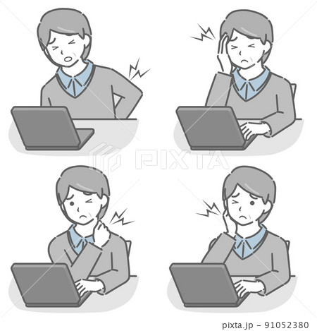 パソコン操作が辛い中年男性(私服) パソコン操作が辛い中年男性(私服) 91052380