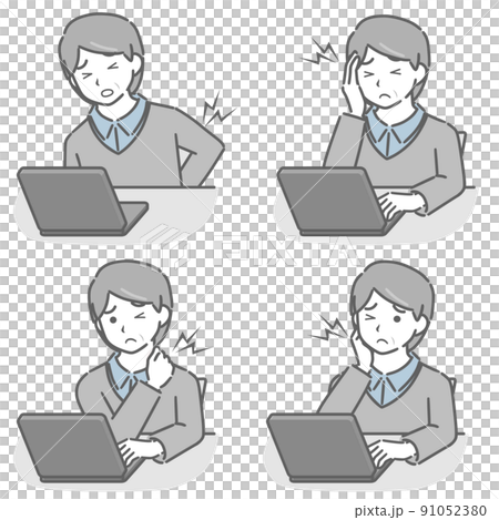 パソコン操作が辛い中年男性(私服) パソコン操作が辛い中年男性(私服) 91052380