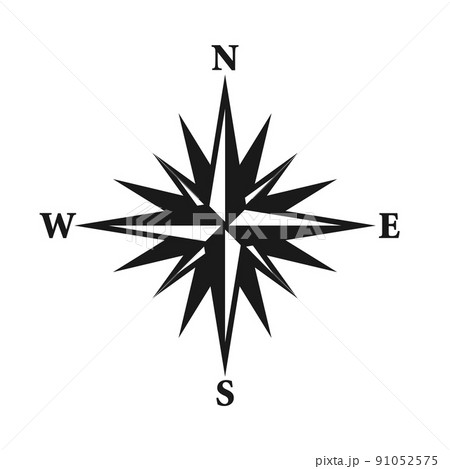 Vintage marine wind rose, nautical chart. Monochrome navigational compass with cardinal directions of North, East, South, West. Geographical position, cartography and navigation. Vector illustration. 91052575