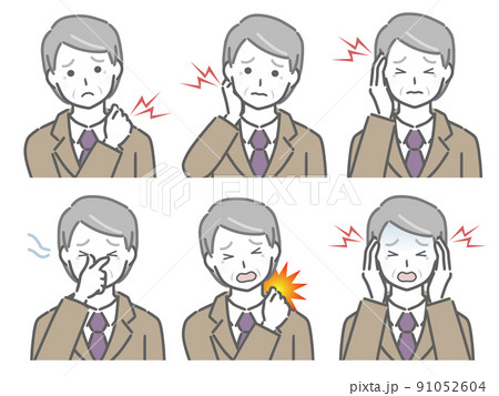 色々な部分が痛む高齢男性（スーツ） 91052604