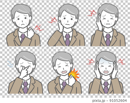 色々な部分が痛む高齢男性（スーツ） 91052604