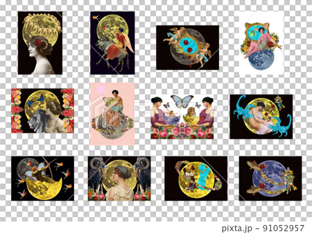 Vintage collage 12 constellation set 91052957