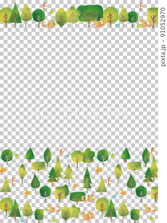 水彩風　樹々と鳥とリスフレーム 91052970