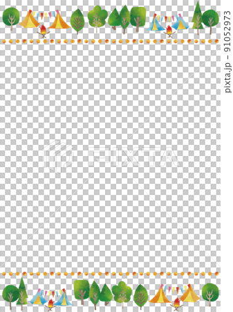 水彩風格樹木和野營景觀框架 91052973