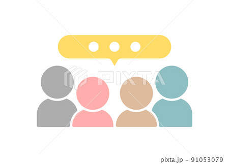 話している4人のバストアップのピクトグラムと吹き出し - 複数の人の意見･口コミのイメージ素材 91053079