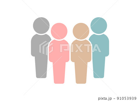 立っている4人の人物のカラフルなアイコン・ピクトグラム - チーム･多様性のイメージ素材 91053939
