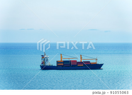 Merchant Container Ship in the Mediterranean Sea - La Spezia Liguria Italy 91055063