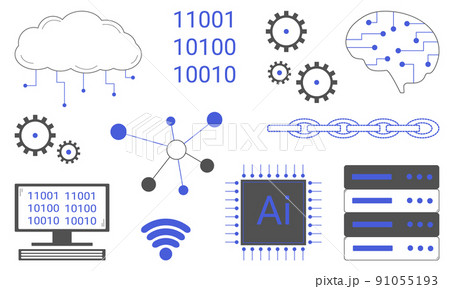 Set of artificial intelligence elements. Development of technologies for the development of science. Flat style. Vector Set of artificial intelligence elements. Development of technologies for the development of science. Flat style. Vector 91055193