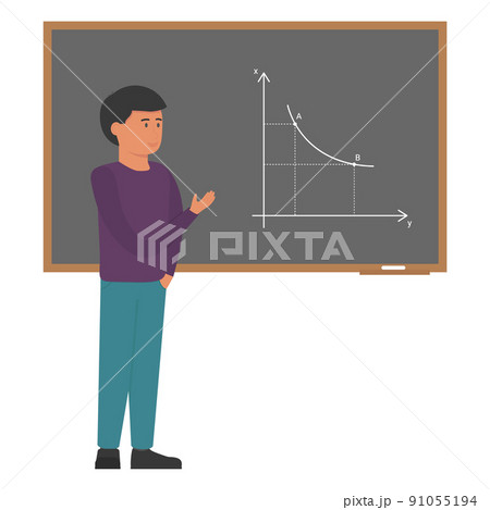 Student at the blackboard in the classroom explains the solution of the problem. Back to school. Cartoon style. Vector 91055194