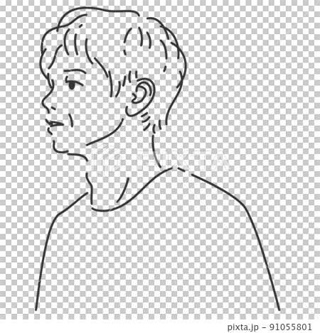 背景が透過した線画の高齢の男性3 91055801