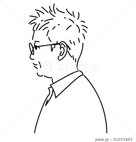 背景が透過した線画の高齢の男性4 91055803