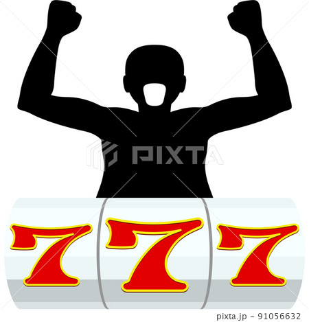 スロットのスリーセブンを揃えた男のイラスト スロットのスリーセブンを揃えた男のイラスト 91056632