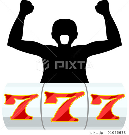 スロットのスリーセブンを揃えた男のイラスト 91056638