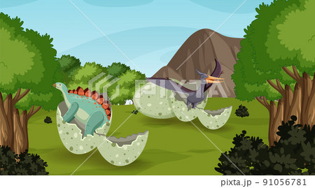 Dinosaur in prehistoric forest scene 91056781