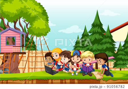 Outdoor park scene with children 91056782