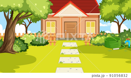 Scene with house and garden Scene with house and garden 91056832
