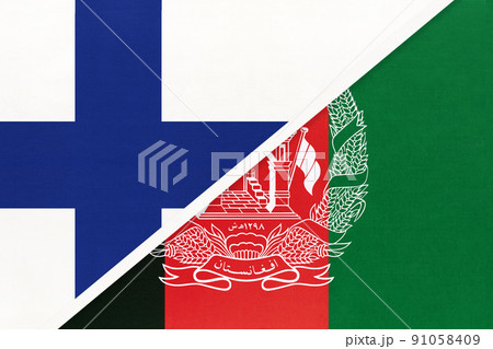 Finland and Afghanistan, symbol of country. Finnish vs Afghan national flags. Finland and Afghanistan, symbol of country. Finnish vs Afghan national flags. 91058409