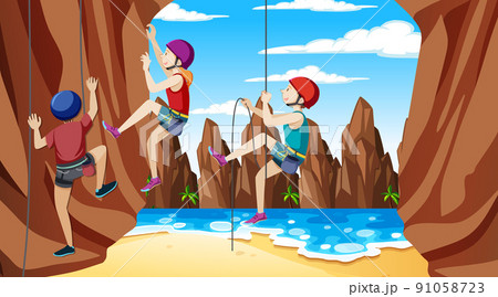 Rock climbing on cliff at the beach Rock climbing on cliff at the beach 91058723