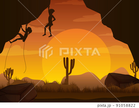Silhouette rock climbing background 91058822