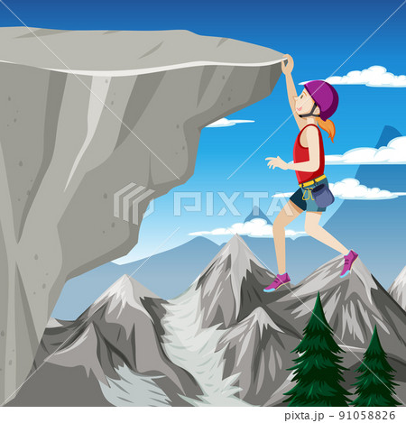 Rock climber on cliff outdoor scene 91058826