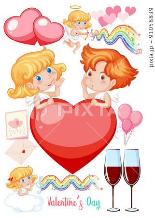 Valentine theme with cupid and rainbow 91058839