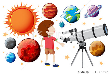 Set of different planets and cartoon character 91058892