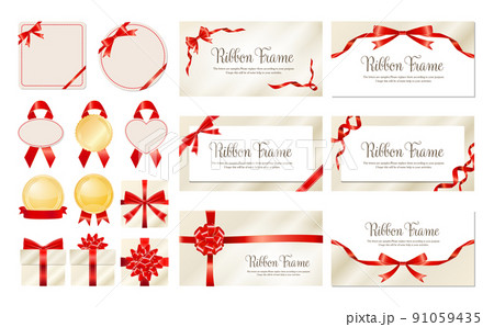 高級感のある金縁の赤いリボンフレームセット 高級感のある金縁の赤いリボンフレームセット 91059435