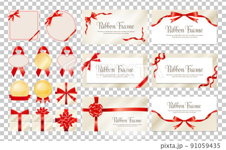 高級感のある金縁の赤いリボンフレームセット 高級感のある金縁の赤いリボンフレームセット 91059435