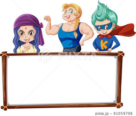 Board template with happy kids Board template with happy kids 91059706