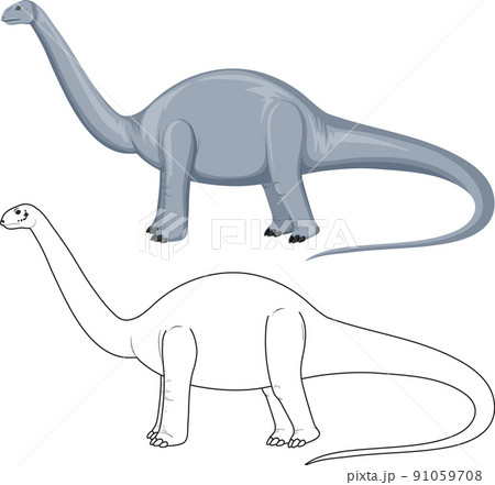 Apatosaurus dinosaur with its doodle outline on white background 91059708