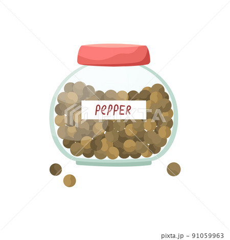Vector illustration of a glass jar with black pepper. Peas. Spices. Vector illustration of a glass jar with black pepper. Peas. Spices. 91059963