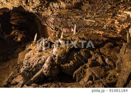 Cave with stalactites and stalagmites. The geological formation of Punkva Caves Cave with stalactites and stalagmites. The geological formation of Punkva Caves 91061184