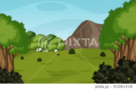 Nature scene with trees and fields Nature scene with trees and fields 91061416