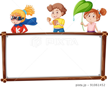 Board template with happy kids Board template with happy kids 91061452