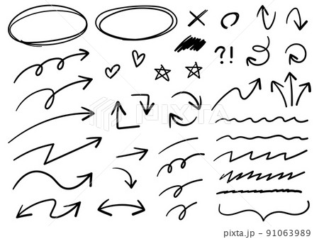 手書きの矢印セット　黒 91063989