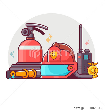 Fire Department Icon with Fire Fighter Equipment 91064312