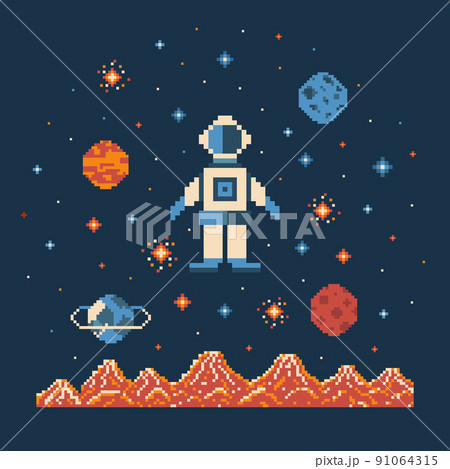 Pixel Art Retro Astronaut in Outer Space 91064315