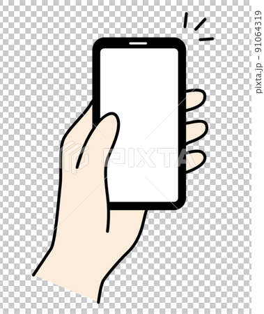 スマホを操作している手　片手　左手 91064319